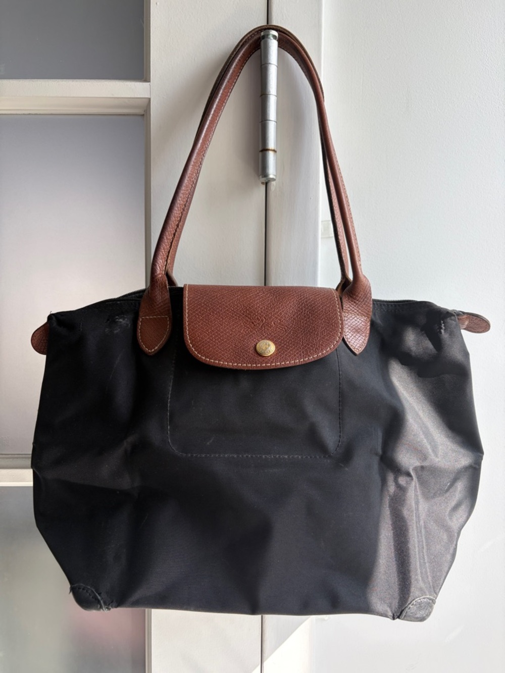 Longchamp Classic Black Tote with Brown Trim - Women's Bag